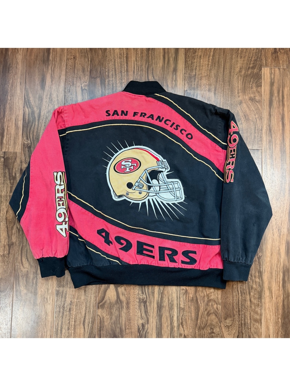Vintage San Francisco 49ers NFL Canvas Jacket Mens XXL NASCAR Style Bomber